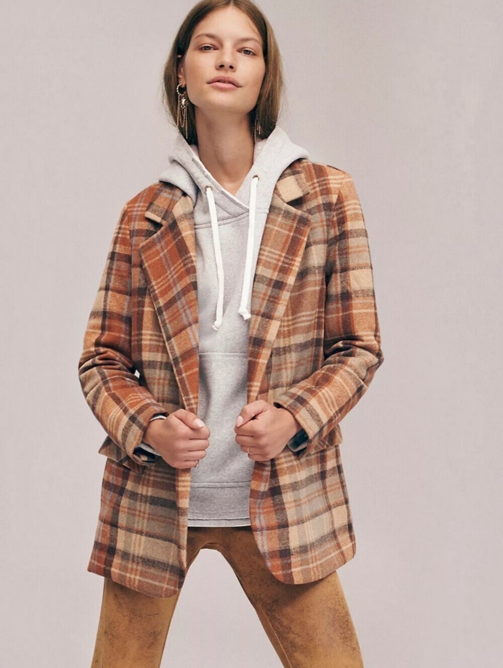 Free People Mari Plaid Blazer Coat In Winter Wheat L, Autumn Style, Oversized - Picture 15 of 16